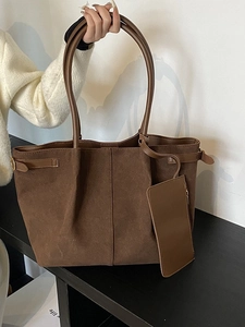 Grand Sac Fourre-Tout en Similicuir Aspect Daim Avec Pochette pour Femmes Sac à Épaule Minimaliste Coréen Décontracté Bureau