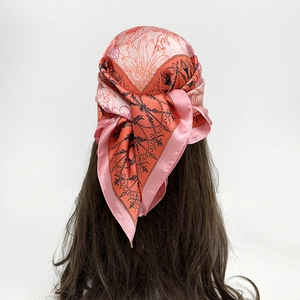 Vintage Floral Bird Print Satin Square Scarf For Women Versatile Luxury Silk Like Headscarf Hair Bandana Neckerchief