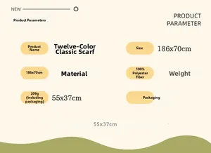 Größentabelle und Materialdetails für den klassischen Herbst-Winter-Schal aus Polyester