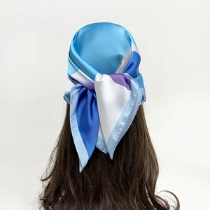 Abstract Oil Painting Pattern Satin Square Scarf For Women Elegant Smooth Headscarf Bandana Fashion Silk Like Neck Scarf