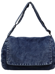 Borsa a tracolla vintage in denim blu scuro con tracolla regolabile e patta