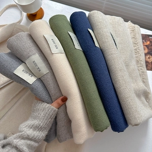 Women's Solid Color Herringbone Knit Scarf With Tassels Soft Warm Winter Large Shawl Pashmina Neck Wrap With Brand Label