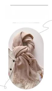 Texture détaillée de l'écharpe beige aspect cachemire avec franges et maille