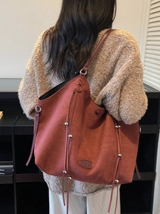 Sac Cabas en Cuir PU Grande Capacité pour Femmes Sac à Épaule Vintage avec Franges à Cordon Sac à Main Souple de Navette à la Mode
