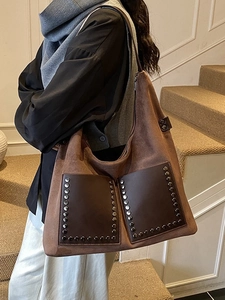 Damen Retro Schultertasche Mit Großer Kapazität Wildlederimitat Nieten Kunstleder Tote Hobo Bag Casual Commuter Handtasche