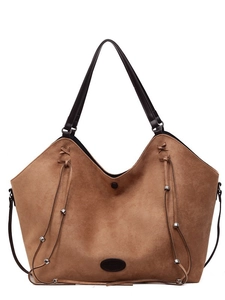 Grand sac cabas marron en similicuir suédé avec anses en cuir et détails de cordon