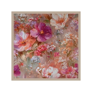Close-up of square silk scarf with hand-painted oil painting style pink peony floral patterns