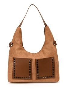 Vintage-Nietentasche für Damen in braunem Wildleder-Design mit großem Fassungsvermögen