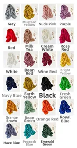 Griglia dettagliata che mostra 23 varianti di colore di scialli lunghi in chiffon satinato