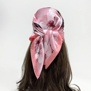 Magnolia Floral Satin Square Scarf For Women Retro Elegant Silk Like Neck Head Hair Scarf Wrap Accessory For Daily Travel