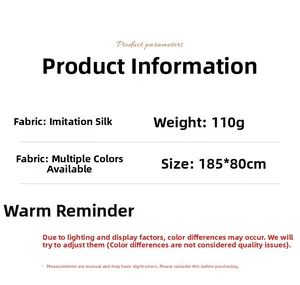 Size and material details for 185x80cm faux silk beach shawl with multi-color options