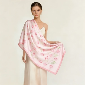 Écharpe Longue en Satin Élégante avec Imprimé Floral Tulipe pour Femme Châle de Protection Solaire Léger et Décoratif pour Voyage