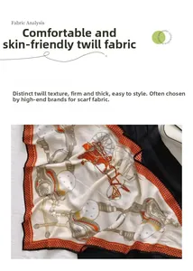 Detailed view of the herringbone silk scarf showing twill texture and horse carriage print