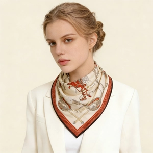 Vintage Horse Carriage Print Satin Silk Scarf Elegant Triangle Shawl For Women Western Style Lightweight Fashion Neck Scarf