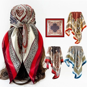 Women Vintage Paisley Print Satin Square Scarf Large Bohemian Bandana Headwrap For Daily Vacation Gift Fashion Hair Scarf
