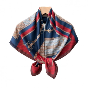 Russian vintage double-sided silk scarf with paisley pattern and equestrian design
