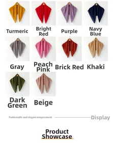 Detail shot of solid color lightweight scarves with natural texture on wooden hangers