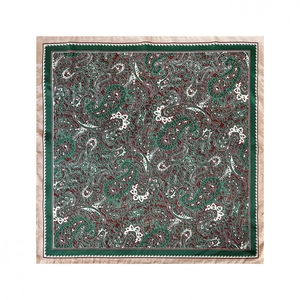 90cm silk square scarf with vintage paisley pattern in dark green and burgundy red