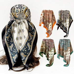 Vintage Paisley Floral Print Satin Square Scarf For Women Bohemian Retro Headscarf Large Bandana Hair Wrap Neck Scarf Shawl Elegant Accessory
