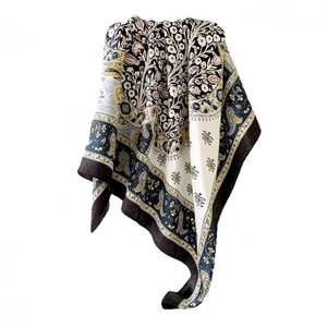 Classic 90cm paisley print satin headscarf with floral patterns and a wide black border