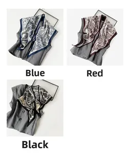 Detaillierter Vergleich von Vintage-Print-Schals in den Farben Blau, Rot und Schwarz