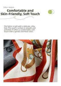 Detailed texture of the French vintage silk scarf with elegant orange border and chains