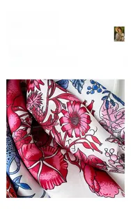 Close-up of printed satin scarf showing smooth texture and vibrant floral pattern details