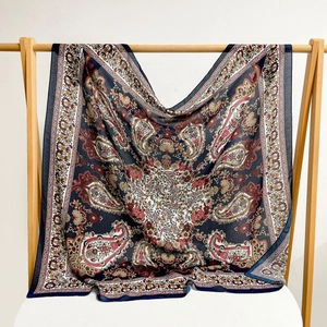 Large Square Scarf For Women Vintage Paisley Print Silky Satin Shawl Lightweight Sun Protection Ethnic Wrap Headscarf For Vacation Daily
