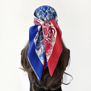 Women Floral Satin Square Scarf Elegant Silk Like Headwrap Large Printed Bandana Vintage Hair Tie Neck Kerchief Accessory
