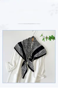 Foulard en soie de style français avec motif de labyrinthe noir et blanc sur manteau blanc