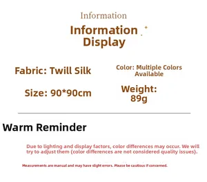 Specifiche dettagliate del foulard in seta twill 90x90cm con info su materiale e taglia