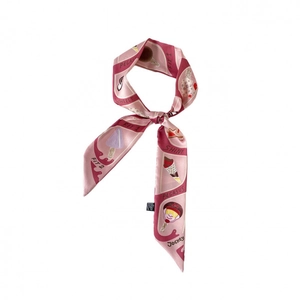 Foulard twilly rose avec imprimés jockey et desserts pour cheveux ou sacs à main