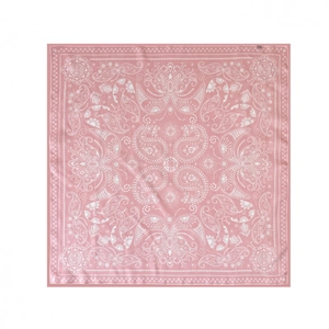 Pink paisley silk satin square scarf with vintage bohemian pattern on white background