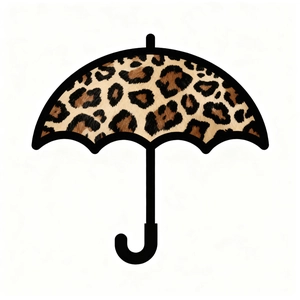 Detailansicht des Leopardenmuster-Regenschirms mit Textur und schwarzem J-förmigem Griff