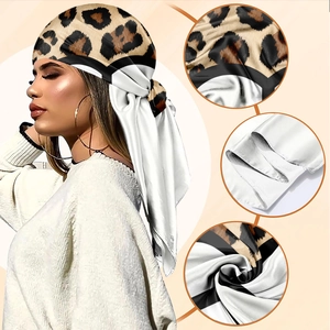 Modisches Seiden-Kopftuch mit Leopardenmuster und eleganten weißen Bändern für Damen