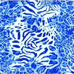 Detail of blue leopard and zebra print pattern with realistic fur texture on silk scarf