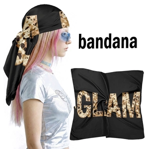 Fashion Leopard Print Satin Square Scarf GLAM Letter Digital Printing Bandana Streetwear Y2K Head Wrap For Women Chic Hair Accessory
