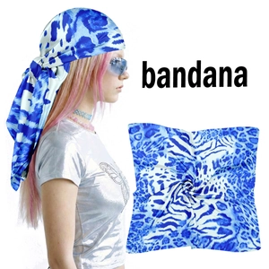 Blue White Leopard Print Satin Square Scarf Bandana For Women Animal Pattern Fashion Headband Neck Scarf Hair Accessories