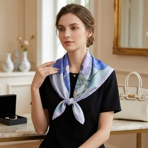 French Style Floral Print Satin Square Scarf Elegant Oil Painting Flower Pattern Women Decorative Neck Scarf Versatile Silk-like Accessory