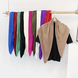 Elegant Women Satin Square Scarf Pleated Plissé Bandana Silky Solid Color Fashion Neck Scarf Headwrap For Daily Travel