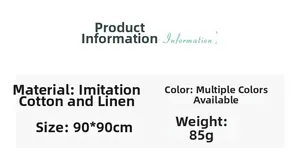 Detailed product specifications chart for the 90cm pleated linen-like square scarf