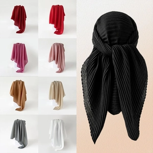 Élégant Foulard Carré Plissé de Couleur Unie pour Femmes Hijab en Faux Coton Lin Foulard de Cou Léger Mode Bandana Cheveux