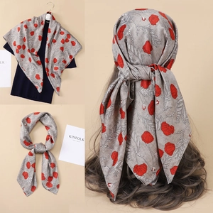Women's Vintage Red Floral Poppy Print Satin Square Scarf Elegant Twill Large Bandana For Daily Travel Office Fashion Accessory