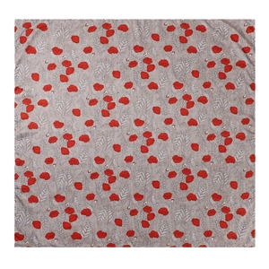 90cm square silk scarf with red floral poppy pattern on a vintage beige background