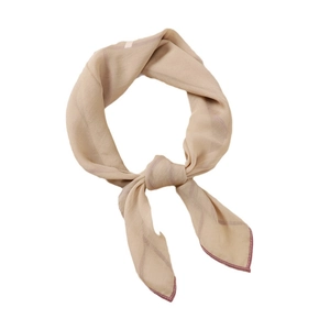 Light coffee silk square scarf with pink hem and purple line patterns for women