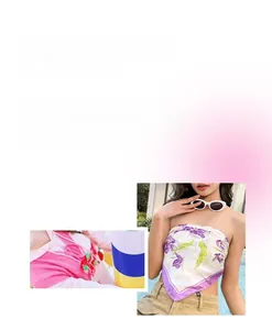 Seidenschal mit Blumenmuster als Top gestylt, glänzender Satin in Lila und Weiß Design