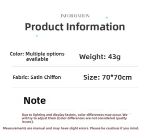 Detaillierte Spezifikationen des 70x70cm Satin-Chiffon-Vierecktuchs mit 43g Gewicht