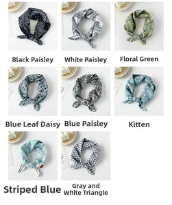 Collage of patterned cotton neckerchiefs including paisley, floral, and animal prints
