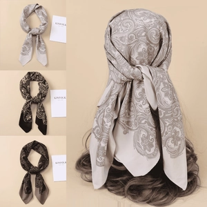 Elegant Satin Twill Square Scarf Vintage Paisley Floral Print Headscarf For Women Commuting Hair Bandana Shawl