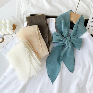 Sciarpa Plissettata in Raso Elegante in Stile Francese per Donna Cravatta Sottile Nastro Tinta Unita Fascia per Capelli Accessorio per Borsa